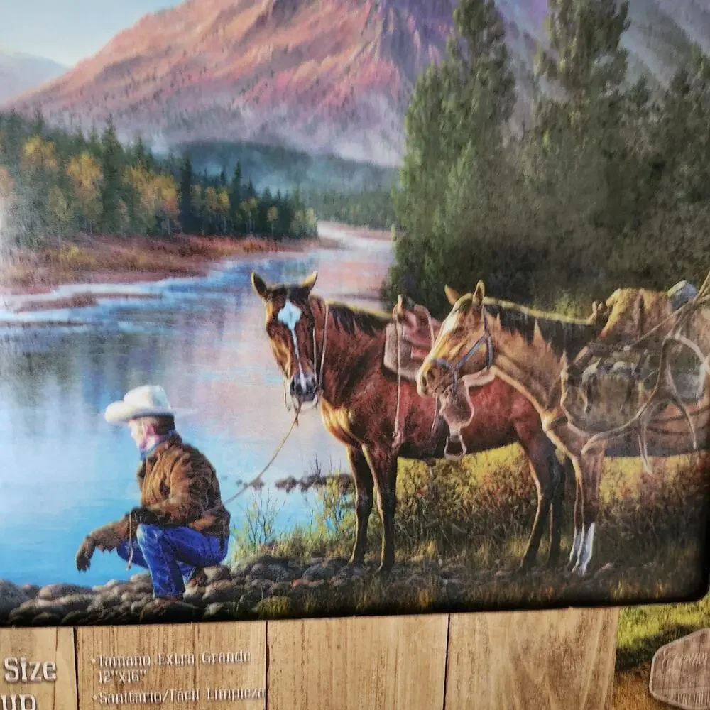 NEW Cowboy & Horses at Stream Tempered Glass Cutting Board 12x16